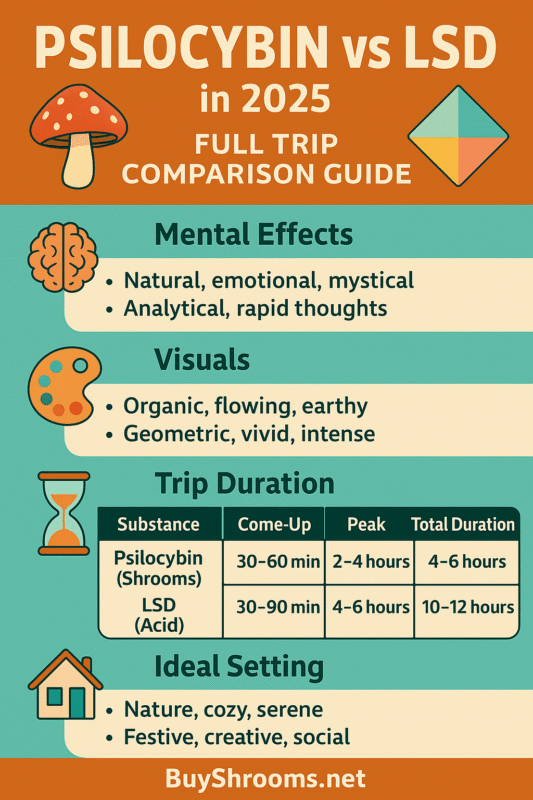 Psilocybin vs LSD trip infograph