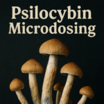 Psilocybin mushrooms with title text Psilocybin Microdosing