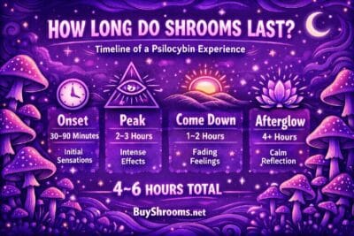 Psilocybin mushroom dosage guide showing common shroom dose ranges from microdose to full psychedelic experience.
